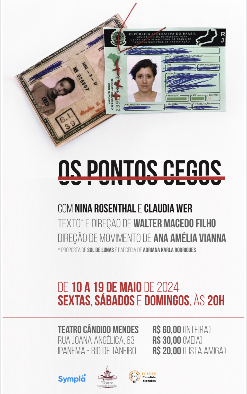 “Os pontos cegos” estreia dia 10 de maio no Teatro Cândido Mendes, em Ipanema